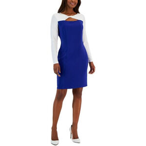Kasper Women's Colorblock Knot-Neck Bodycon Dress Long Sleeve Royal Blue Small